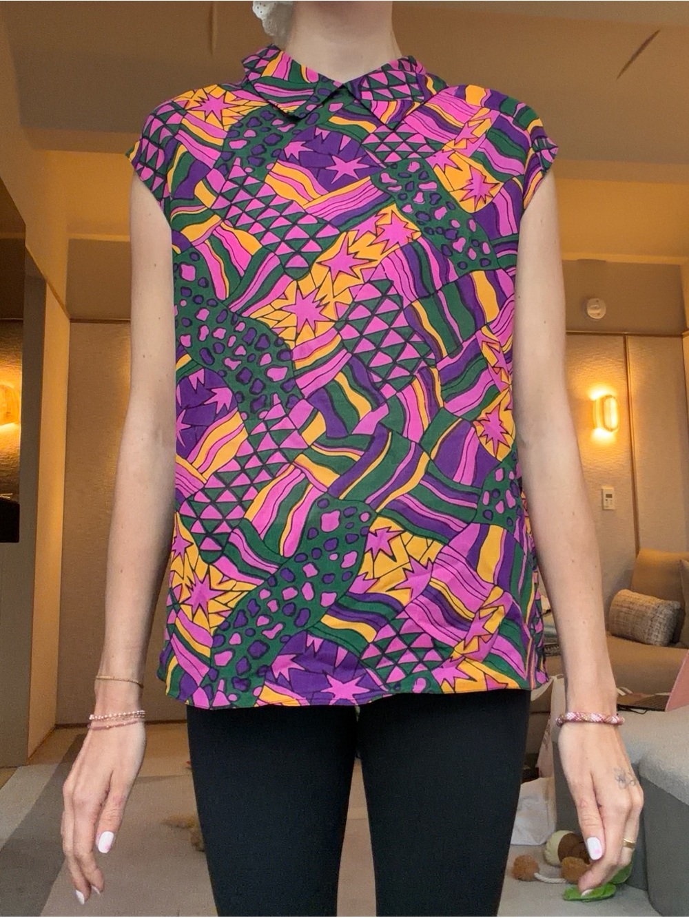Prada Sleeveless Abstract Print Top in Purple, Pink and Green